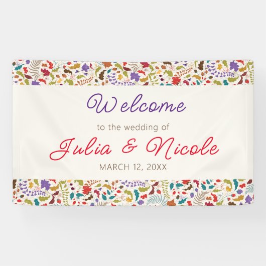 Wild Roos Bossen Exotische bloementuin Bruiloft Spandoek (Horizontaal)