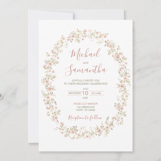 Wild Roos Country Bruiloft Kaart (Voorkant)