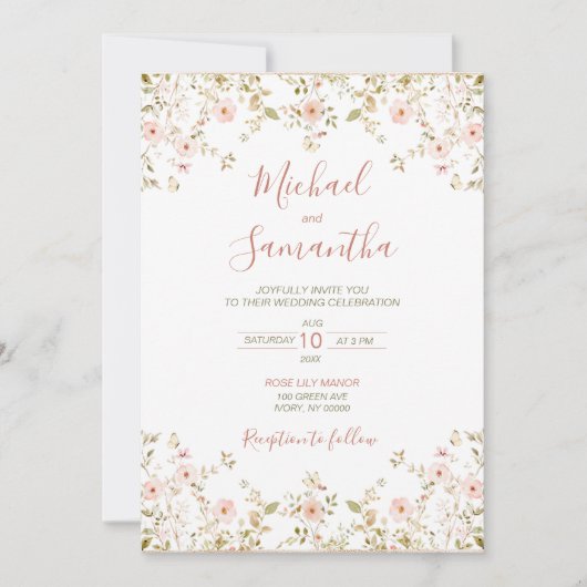 Wild Roos Country Bruiloft Kaart (Voorkant)