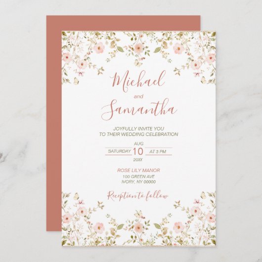 Wild Roos Country Bruiloft Kaart (Voorkant / Achterkant)