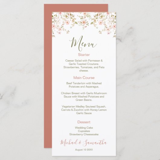 Wild Roos Country Bruiloft Menu (Voorkant / Achterkant)