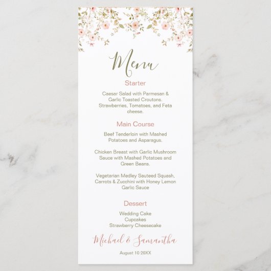 Wild Roos Country Bruiloft Menu (Voorkant)