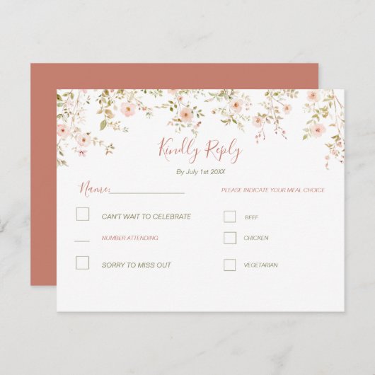 Wild Roos Country Bruiloft RSVP Kaartje (Voorkant / Achterkant)