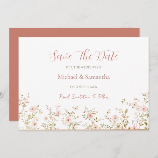 Wild Roos Country Bruiloft Save The Date (Voorkant / Achterkant)