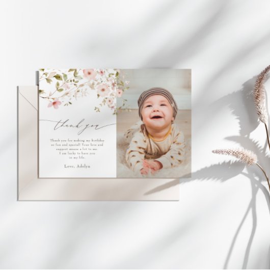 Wild Roos Eerste Verjaardagsfoto Dank u kaart