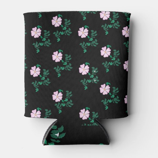 Wild Roos - Floral Pattern on Black Background Blikjeskoeler (Voorkant)