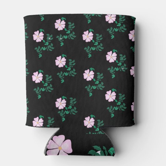 Wild Roos - Floral Pattern on Black Background Blikjeskoeler (Achterkant)