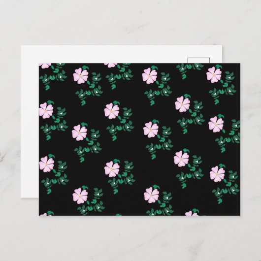 Wild Roos - Floral Pattern on Black Background Briefkaart (Voorkant / Achterkant)