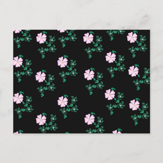 Wild Roos - Floral Pattern on Black Background Briefkaart (Voorkant)