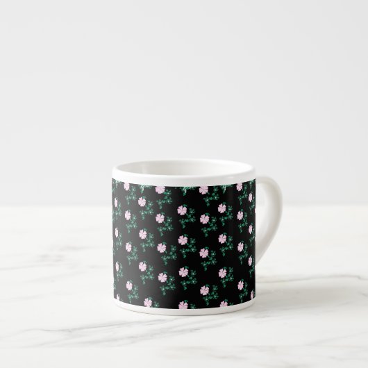 Wild Roos - Floral Pattern on Black Background Espresso Kop (Voorkant rechts)