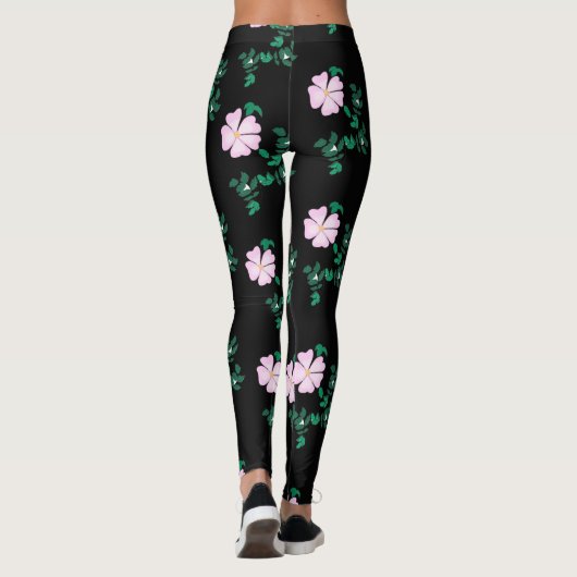 Wild Roos - Floral Pattern on Black Background Leggings (Achterkant)
