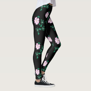 Wild Roos - Floral Pattern on Black Background Leggings