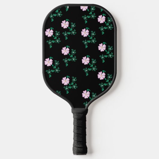 Wild Roos - Floral Pattern on Black Background Pickleball Paddle (Voorkant)