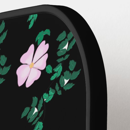 Wild Roos - Floral Pattern on Black Background Pickleball Paddle (Links Detail)