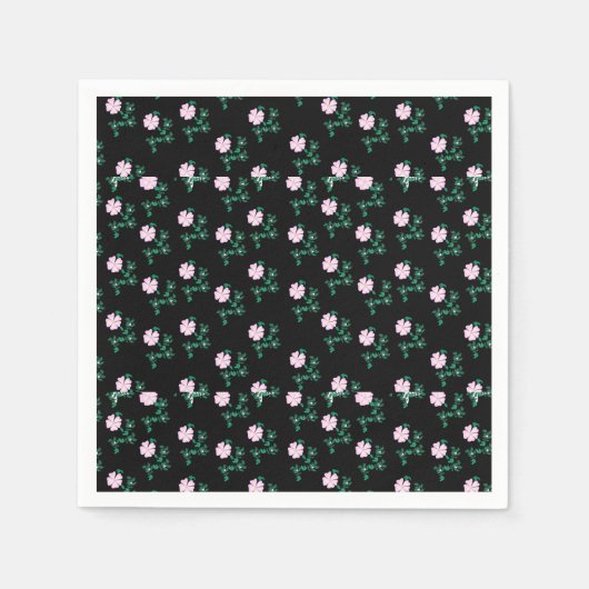 Wild Roos - Floral Pattern on Black Background Servet (Voorkant)