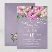 Wild Roos Garden | Lila zoet 16 Birthday Party Kaart (Voorkant / Achterkant)