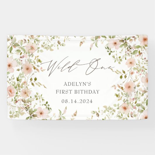 Wild Roos Kinder Eerste Verjaardag Spandoek (Horizontaal)