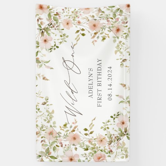 Wild Roos Kinder Eerste Verjaardag Spandoek (Verticaal)