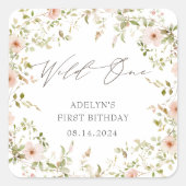 Wild Roos Kinder Eerste Verjaardag Vierkante Sticker (Voorkant)