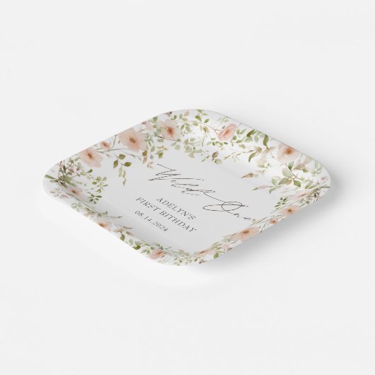 Wild Roos Kinder Eerste Verjaardagspapier Bord (Gebogen)