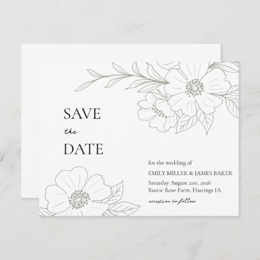 Wild Roos Sage Eenvoudig De datum opslaan Save The Date (Voorkant / Achterkant)