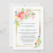Wild Roos Spring Bouquet Gold Lijst Wedding Kaart (Voorkant)