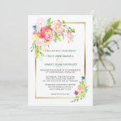 Wild Roos Spring Bouquet Gold Lijst Wedding Kaart (Staand voorkant)