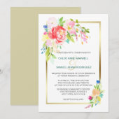 Wild Roos Spring Bouquet Gold Lijst Wedding Kaart (Voorkant / Achterkant)