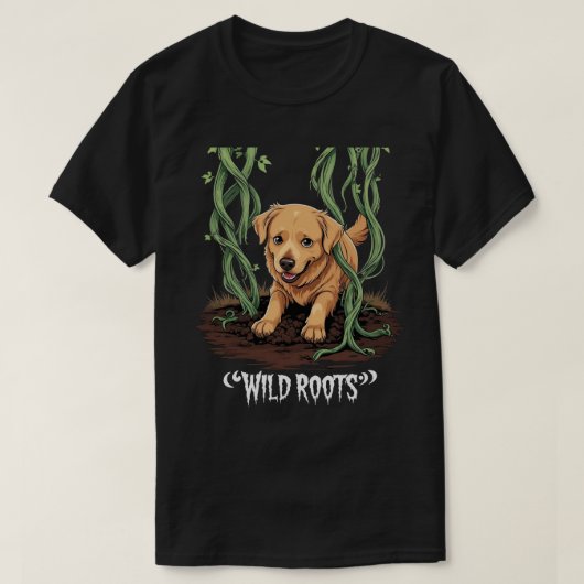 Wild Roots – Spooky Golden Retriever Garden Design T-shirt (Design voorkant)