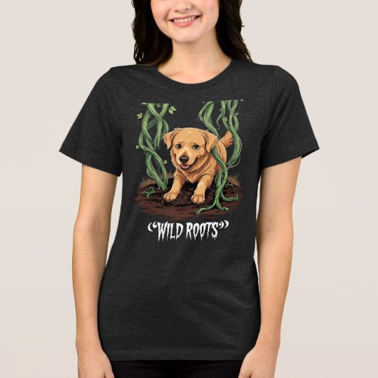 Wild Roots – Spooky Golden Retriever Garden Design Tri-Blend Shirt (Voorkant)