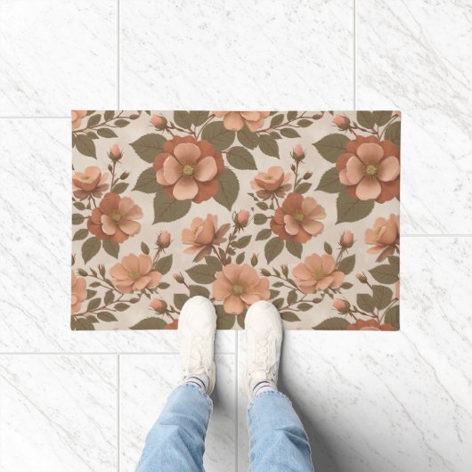 Wild Rose Blooms In Earthy Shades Of Terracotta  Deurmat (Binnen)