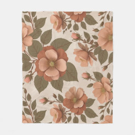 Wild Rose Blooms In Earthy Shades Of Terracotta  Fleece Deken