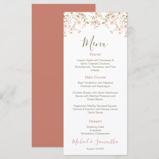 Wild Rose Country Bruiloft Menu (Voorkant / Achterkant)