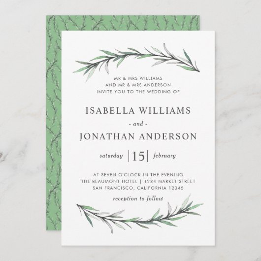Wild Rosemary Botanical Wedding Invitation Kaart (Voorkant / Achterkant)