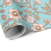 Wild roses and butterflies /pink/brown/pool cadeaupapier (Rol Hoek)