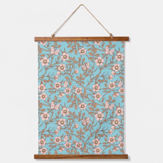 Wild roses and butterflies /pink/brown/pool hangend wandkleed (Voorkant)