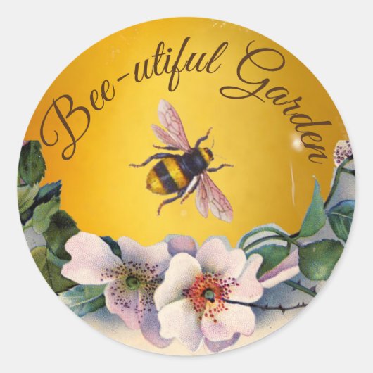 WILD ROSES AND HONEY BEE FLORAL BEEKEEPING RONDE STICKER (Voorkant)