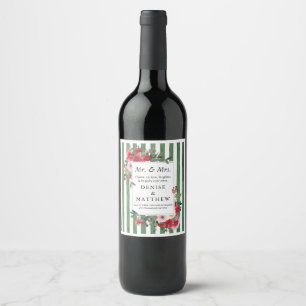 Wild Roses & Loden Frost Green Stripe Wine Label Wijn Etiket