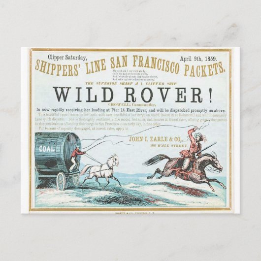 Wild Rover Clipper Zeilschip Briefkaart (Voorkant)