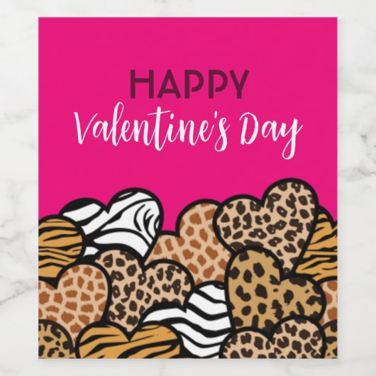 Wild Roze Dier Print Hart Valentijnsdag Party Wijn Etiket (Enkel label)