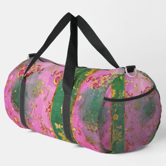 Wild Roze Groen Damask Grunge - Duffel Bag Plunjezak (Rechterhoek)
