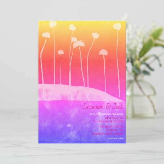 Wild Roze Kleurrijke Unieke Huwelijksuitnodiging Kaart (Staand voorkant)