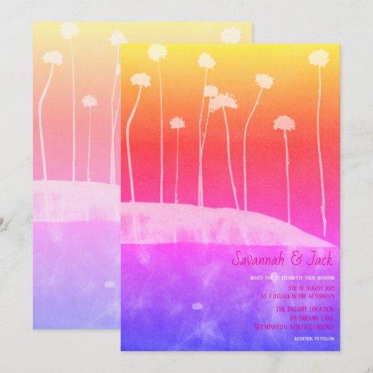 Wild Roze Kleurrijke Unieke Huwelijksuitnodiging Kaart (Voorkant / Achterkant)