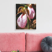 Wild Roze Lady Slipper Orchid Paar Sluiten Canvas Afdruk (Insitu (Woonkamer))