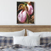 Wild Roze Lady Slipper Orchid Paar Sluiten Canvas Afdruk (Insitu (Slaapkamer))