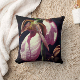 Wild Roze Lady Slipper Orchid Paar Sluiten Kussen
