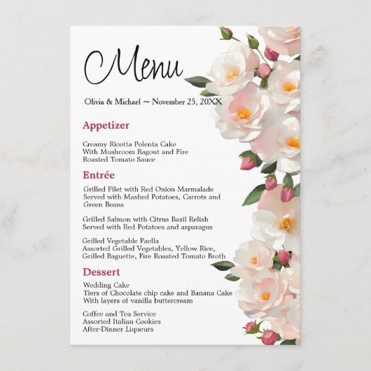Wild rozen Elegant Dog roos Bruiloft Menu (Voorkant)