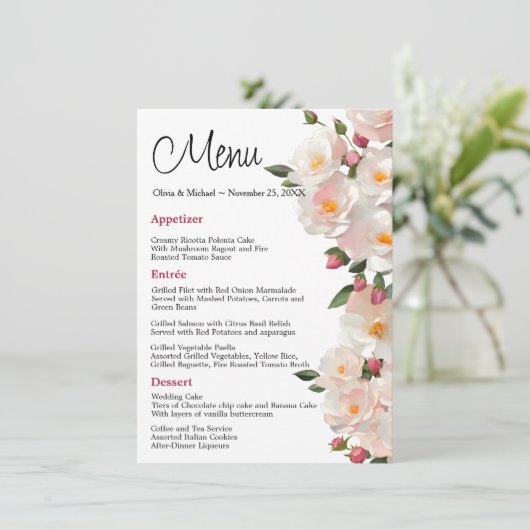 Wild rozen Elegant Dog roos Bruiloft Menu (Staand voorkant)