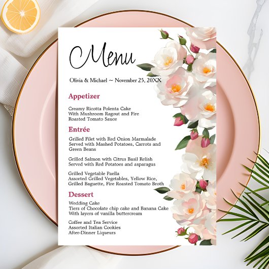 Wild rozen Elegant Dog roos Bruiloft Menu