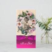 WILD-ROZEN EN PINK RIBBON-BABY SHOWER AANKONDIGING (Staand voorkant)
